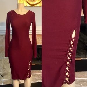 Derek Heart Burgundy Bodycon Dress Criss Cross Sm